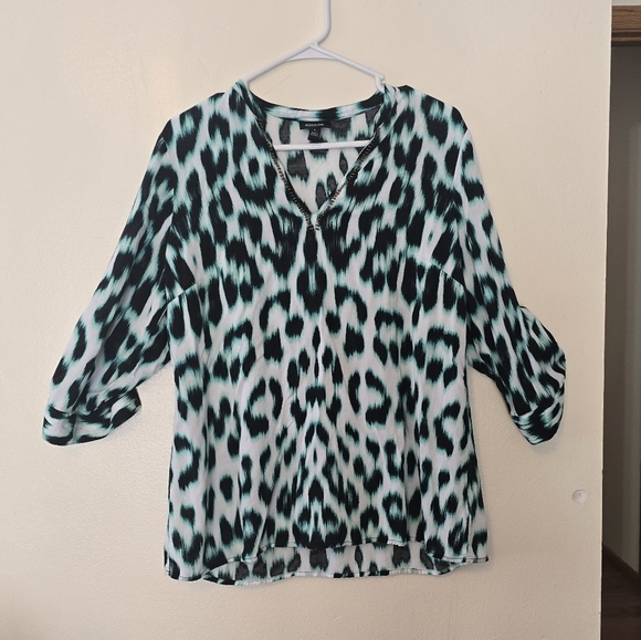 Nicole by Nicole Miller Tops - Nicole by Nicole Miller Leopard Print Blouse - Black and Teal